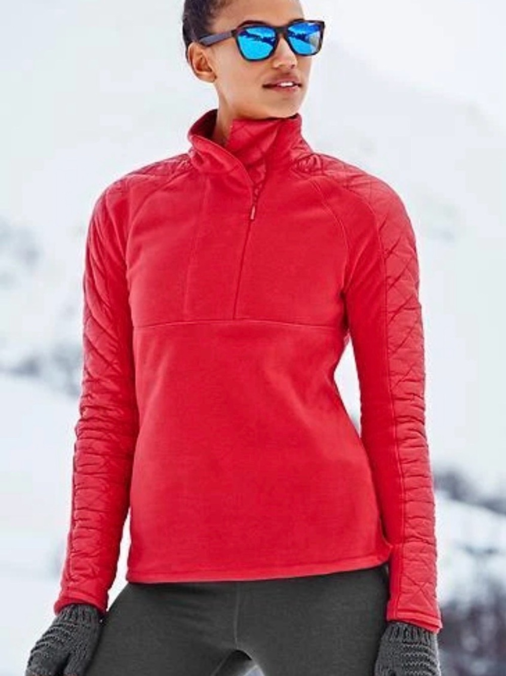 Athleta Vortex Red Quilted-Sleeve Half-Zip Pullover Jacket w/Thumb hole Large